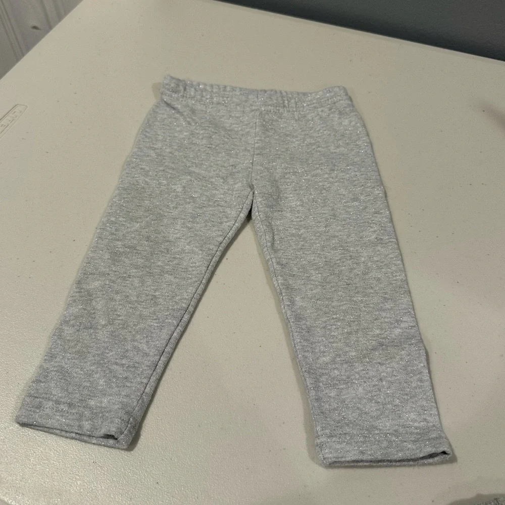 12 M Bundle Grey Sweater, Grey Sparkle Pants, Glitter Floral Long Sleeve Onesie